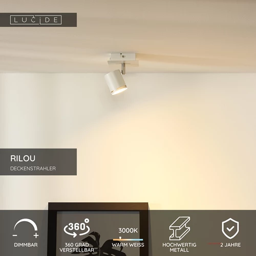 Lucide RILOU - Deckenstrahler - LED Dim. - GU10 - 1x5W 3000K - Weiß - USP